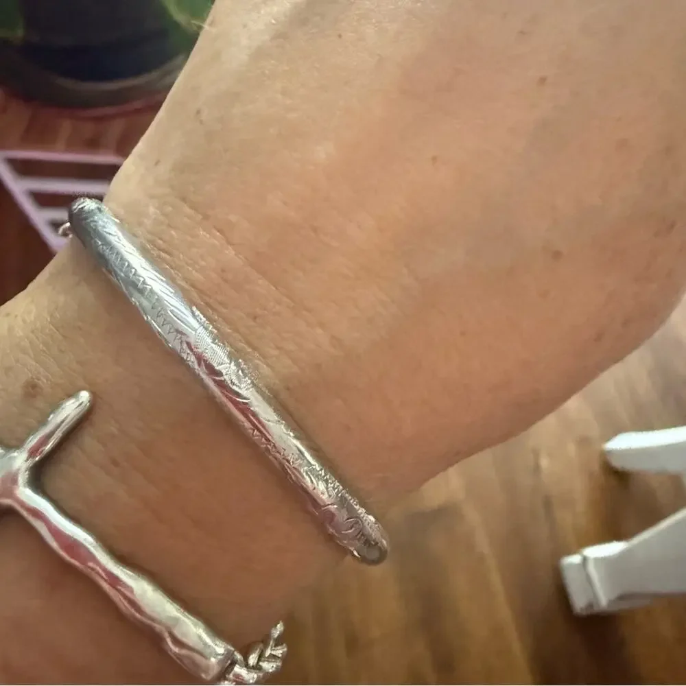 925 Sterling Silver Etched Bangle Bracelet